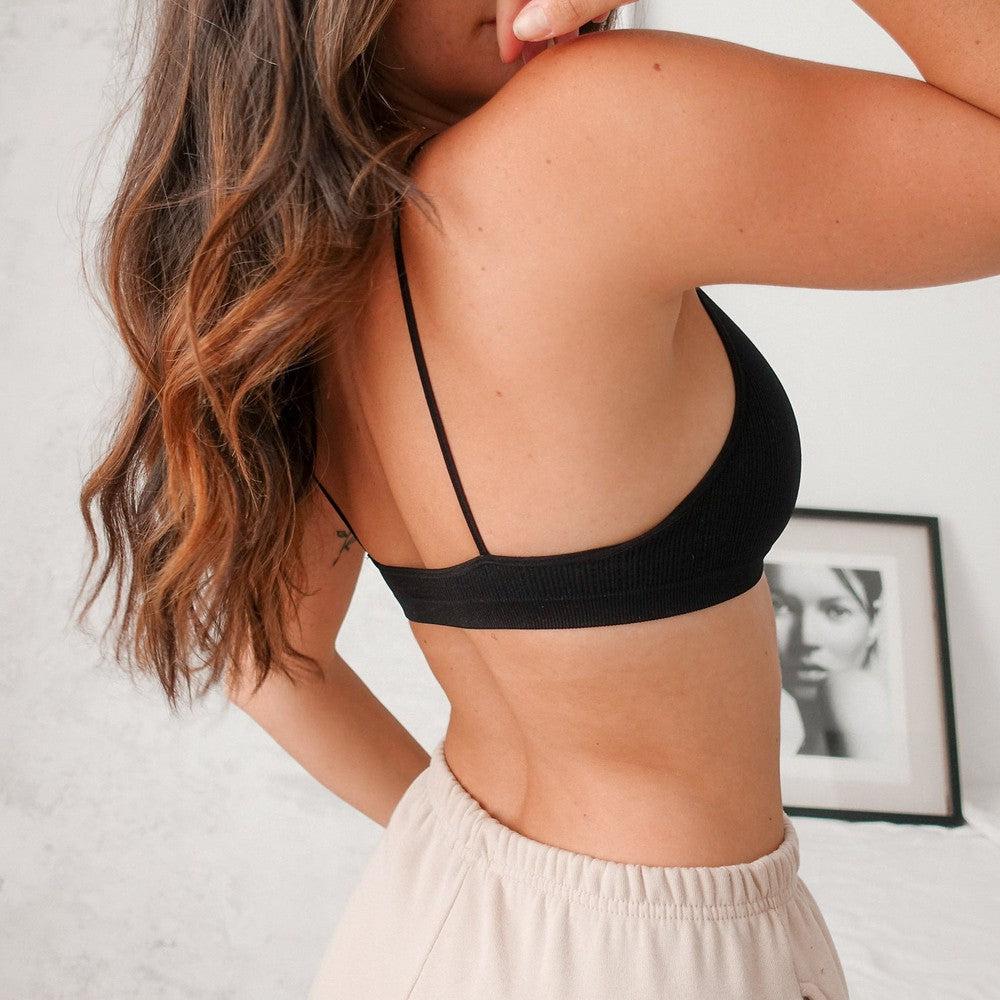 Side View Of Black Bralette With Adjustable Straps