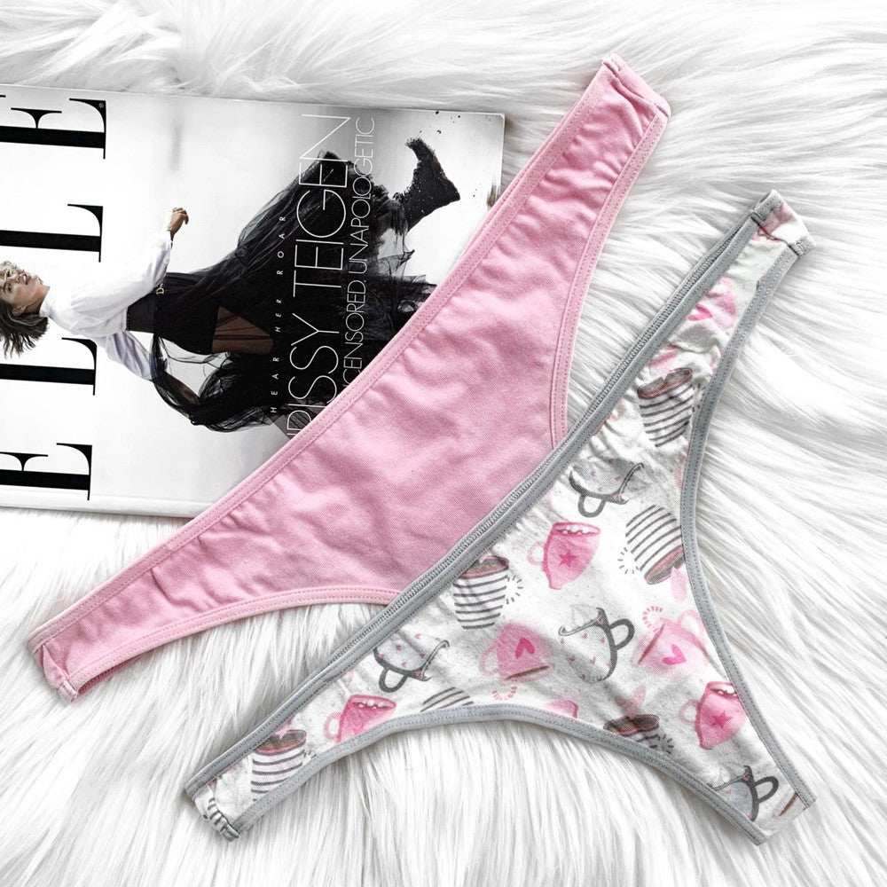 Basic Thong Set - Grey & Pink-Underwear