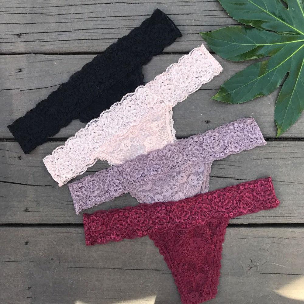 Bethany Thong Set - Burgundy-Underwear