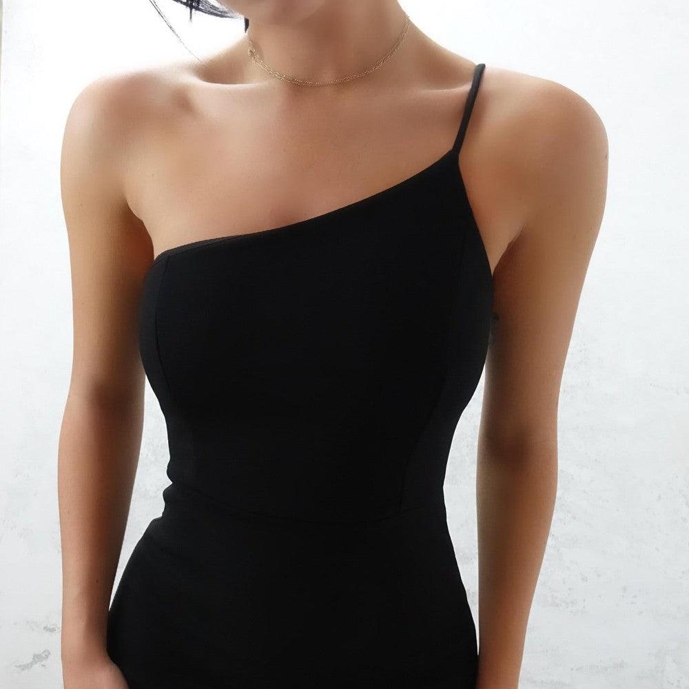 Kendal One Strap Dress- Black-One Strap Dress