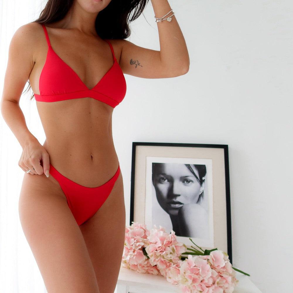 Red View Of Red Bralette Set With Lace Detailing