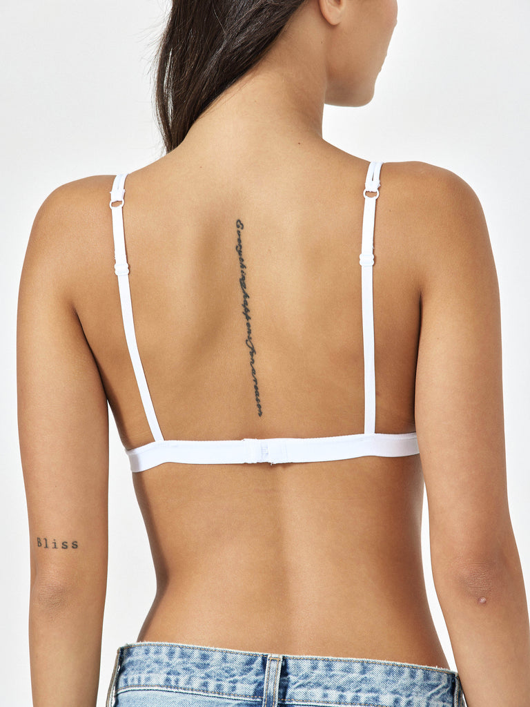 Side View Of White Bralette With Adjustable Straps