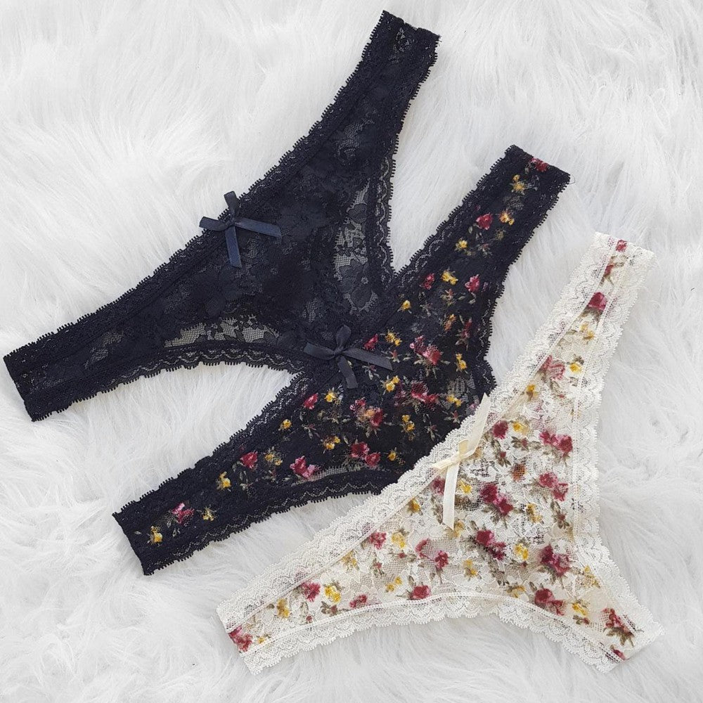 Thong Set- Floral Black-Underwear