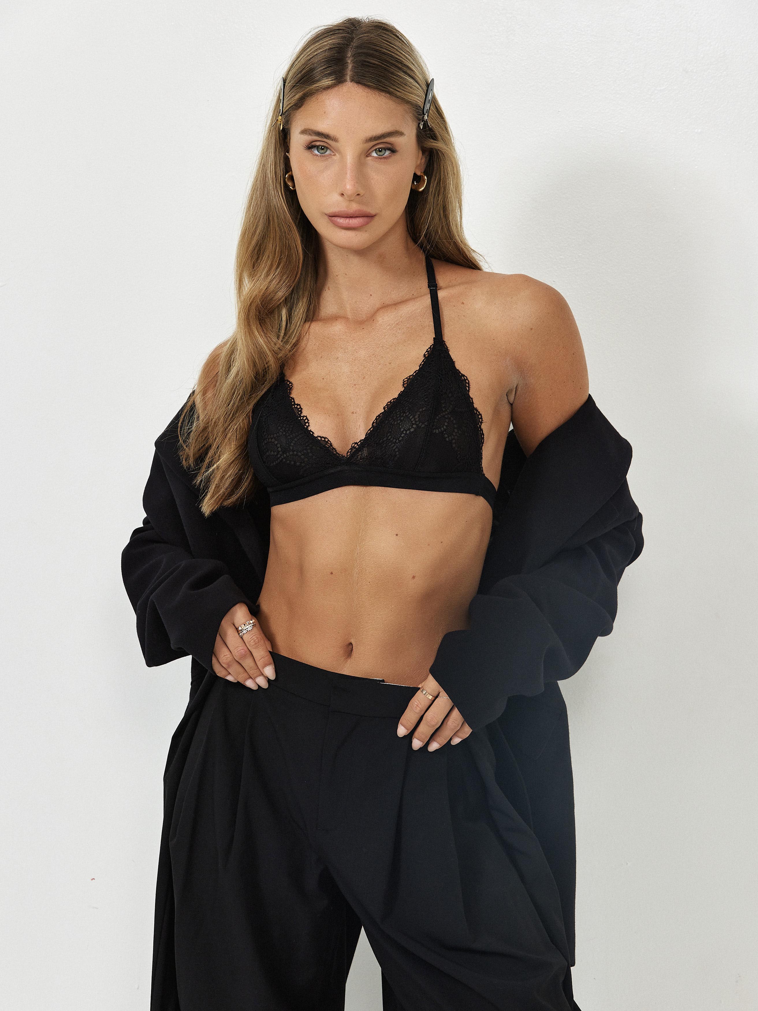 Font View Of Black Bralette With Lace Detailing