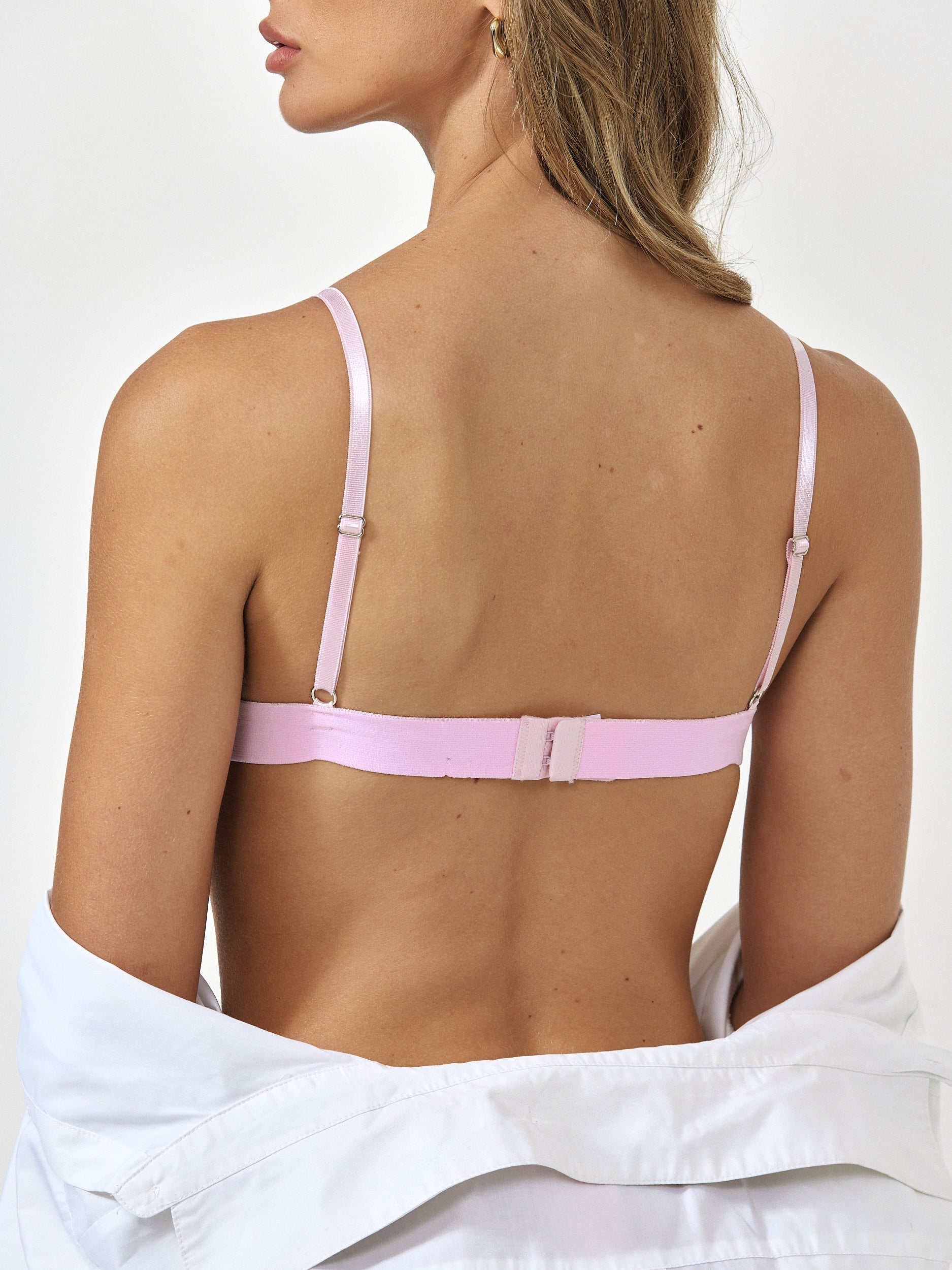 Side View Of Light Pink Bralette Set With Adjustable Straps