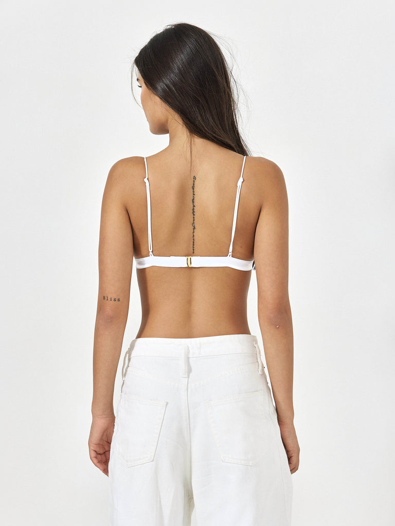 Side View Of White Bralette With Adjustable Straps