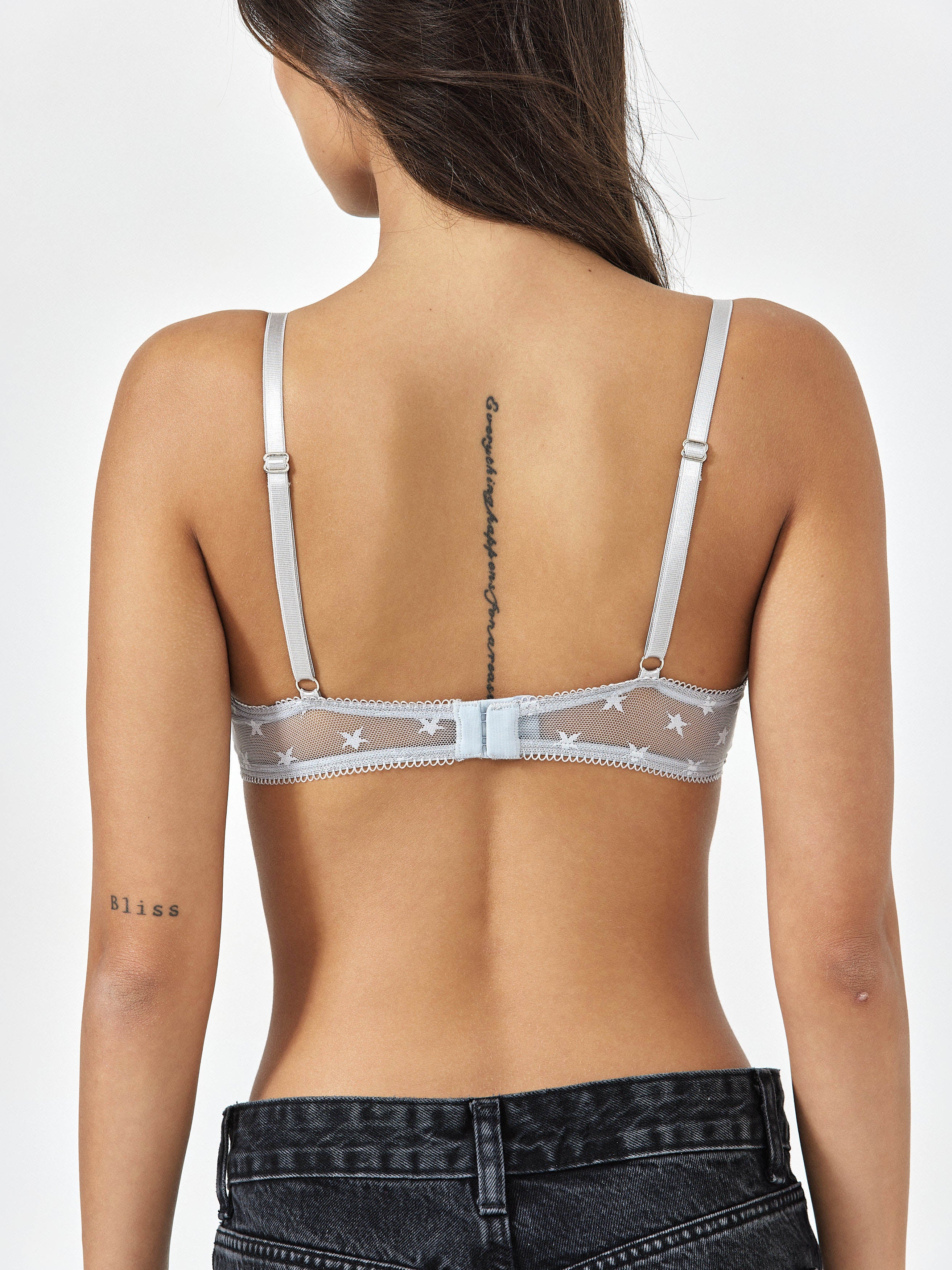 Side View Of Gray Bralette With Adjustable Straps