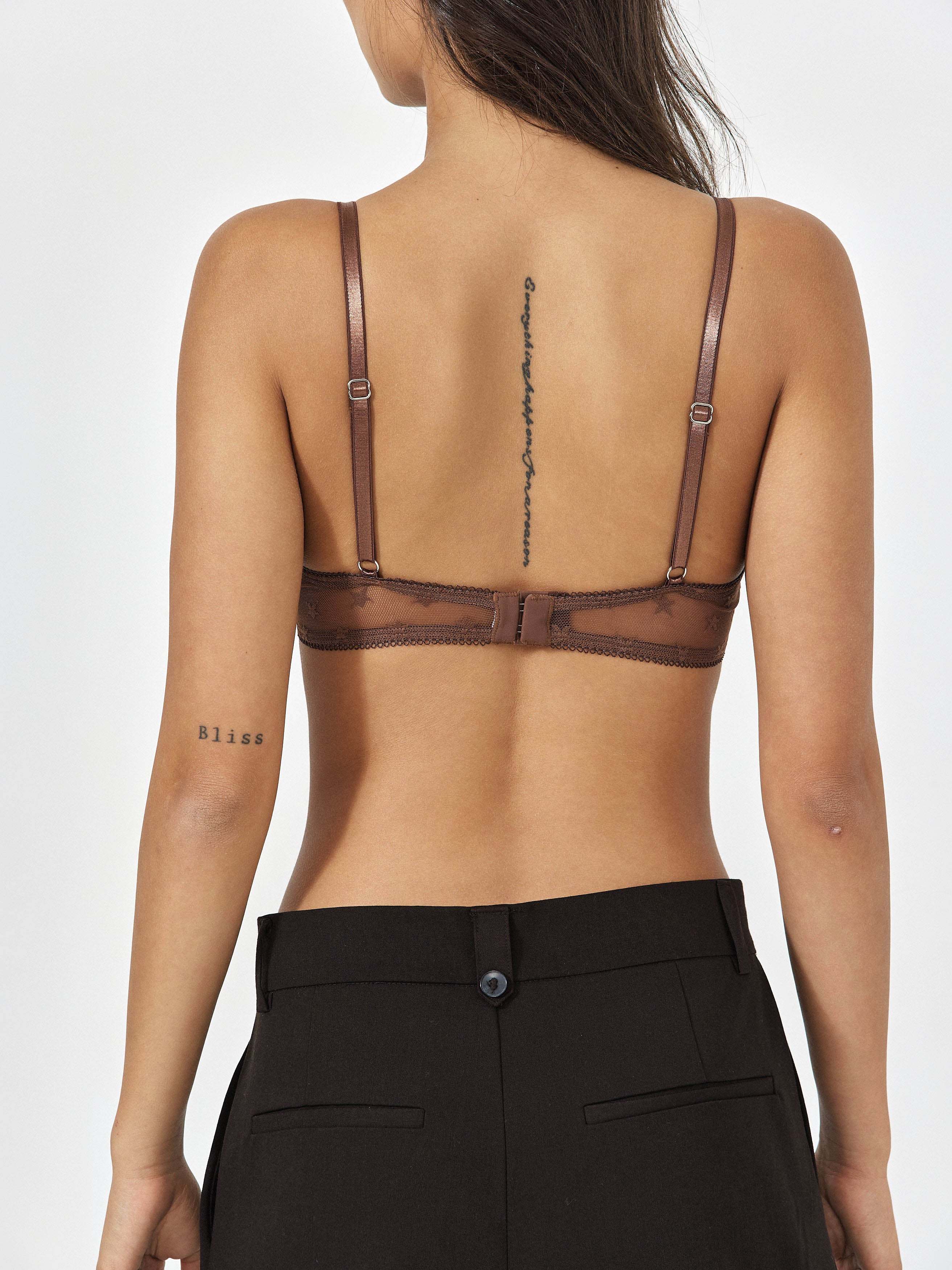 Side View Of Mocha Bralette With Adjustable Straps