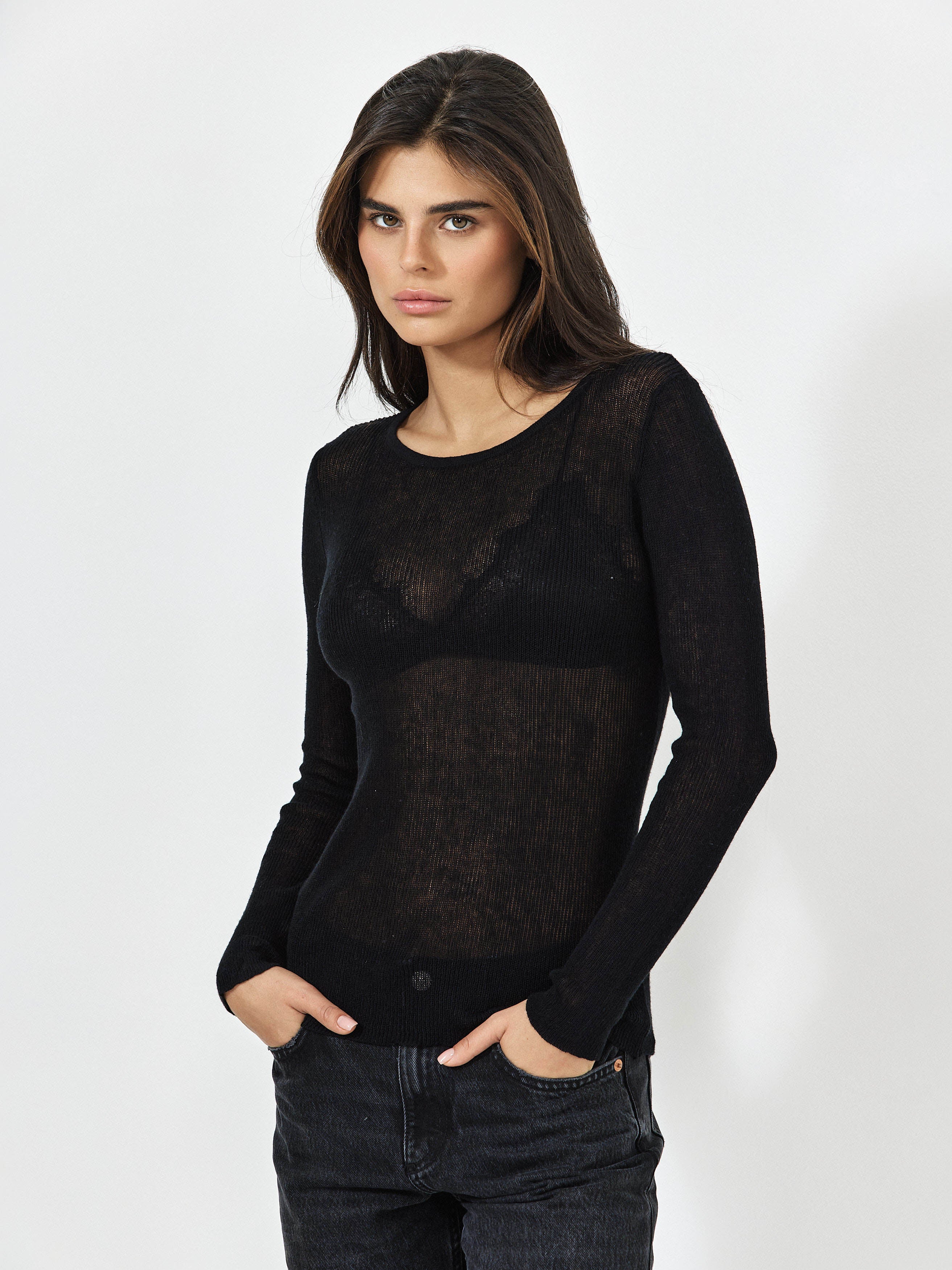 Font View Of Black Cotton Shirt With Lace Detailing