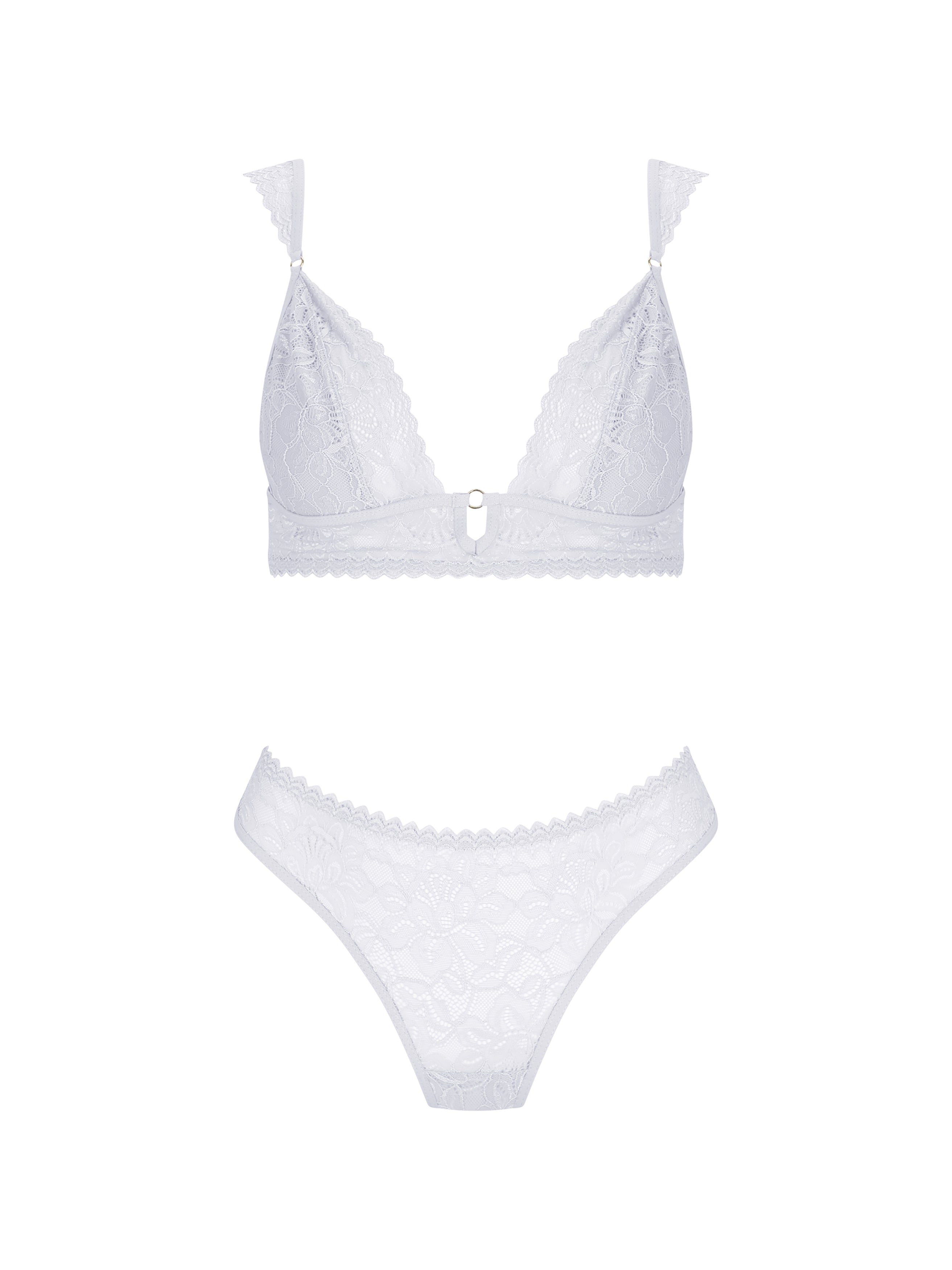 White Bralette Set With Lace Detailing