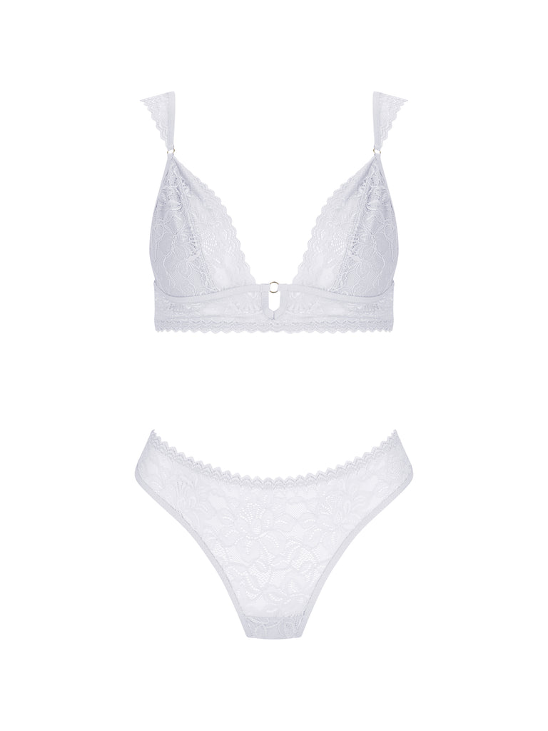 White Bralette Set With Lace Detailing