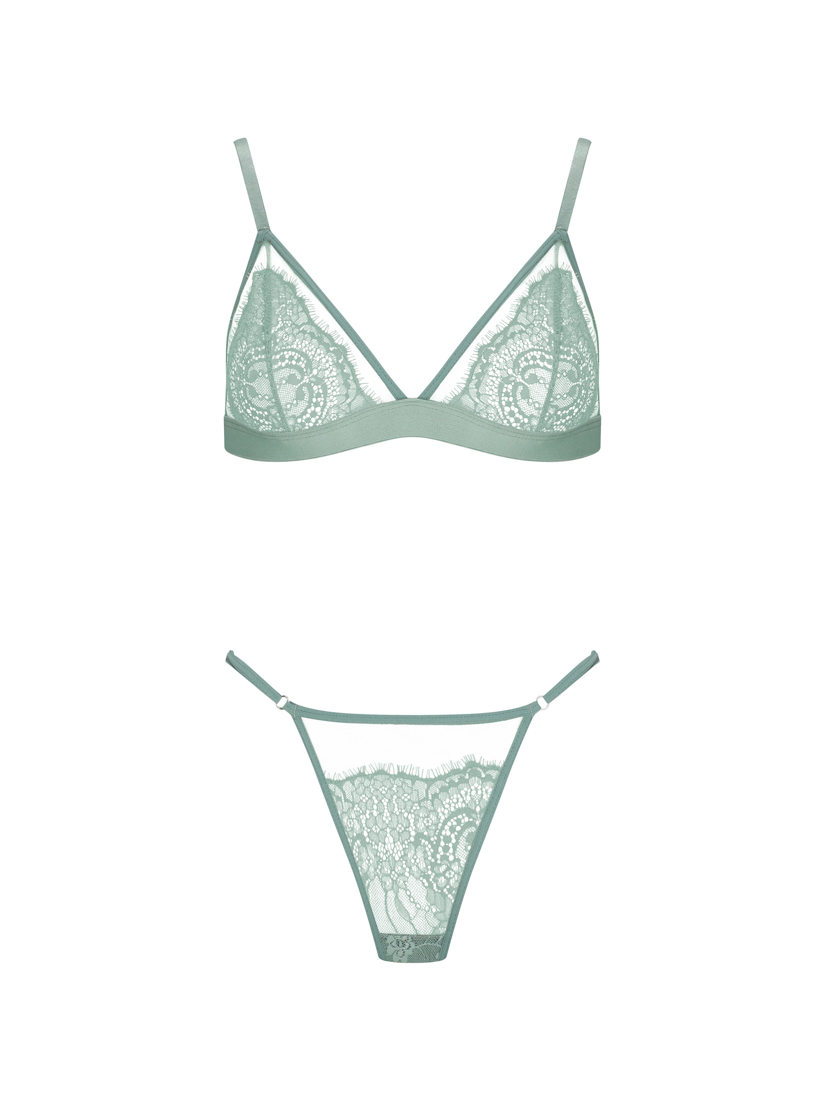 Sage Green Bralette Set With Lace Detailing