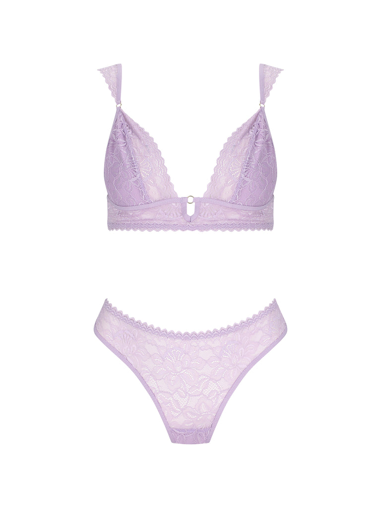 Lavender Bralette Set With Lace Detailing