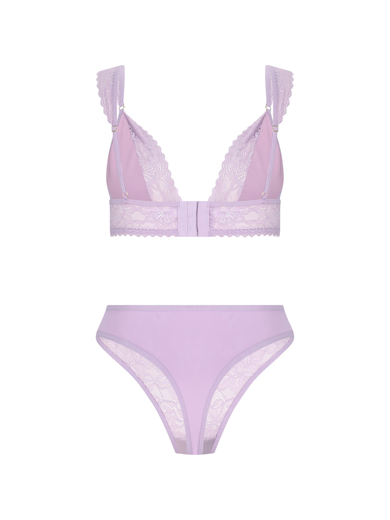 Lavender Bralette Set With Lace Detailing