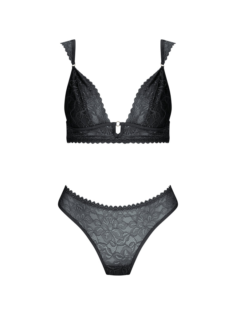 Black Bralette Set With Lace Detailing