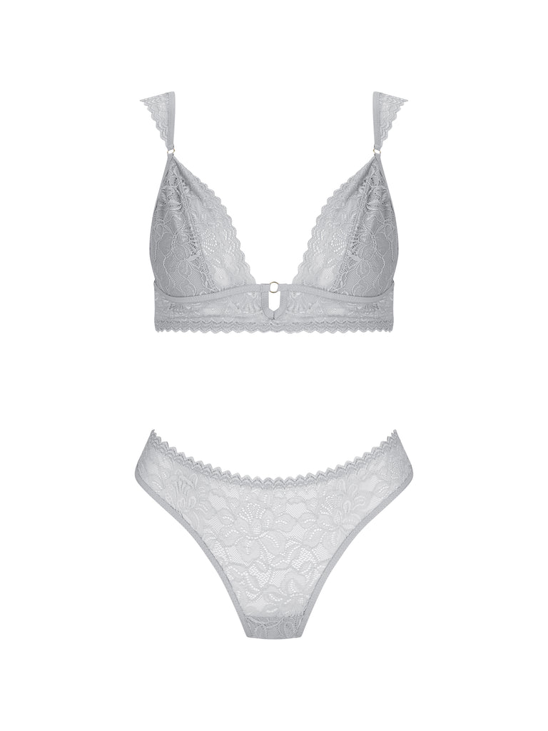 Light Grey Bralette Set With Lace Detailing