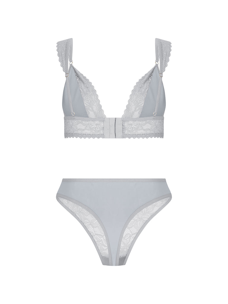 Light Grey Bralette Set With Lace Detailing