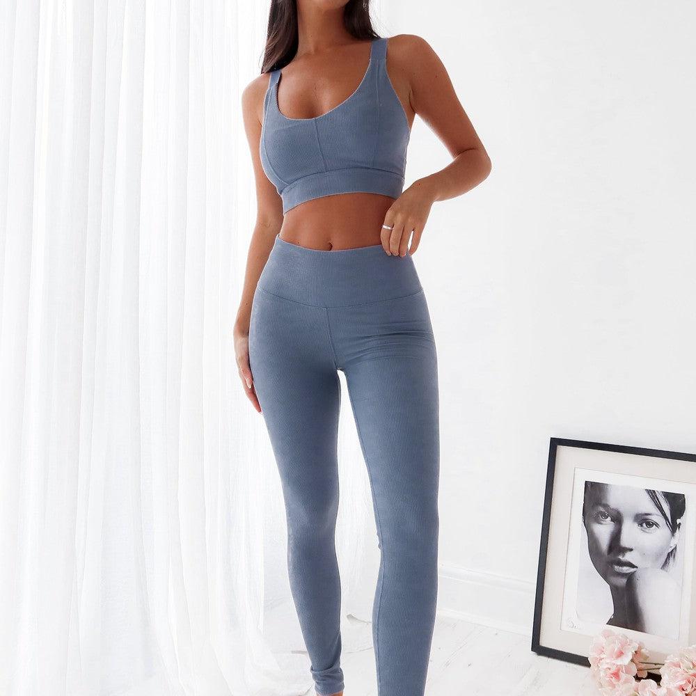 Seamless Ribbed Sports Bra- Blue - Sports Bra